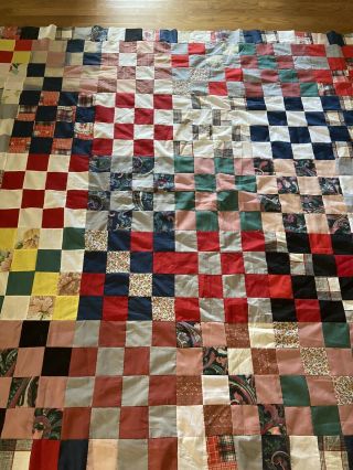 Vintage Handmade Nine Patch Quilt Top - All Cotton - 72” X 94” -