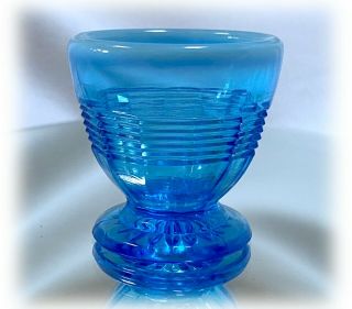 Vintage Fenton Blue Opalescent Egg Cup Toothpick Optic Panel Horizontal Ribs