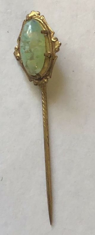 Antique Victorian 10k Solid Yellow Gold Stick Pin.  Yellow Green Cabochon