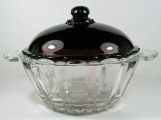 Vintage Anchor Hocking Glass Old Cafe Candy Dish With Ruby Red Cover.