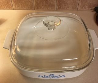 VINTAGE 70 ' s Corning Ware A - 10 - B BLUE CORNFLOWER Dish with Pyrex A - 12 - C Lid 3