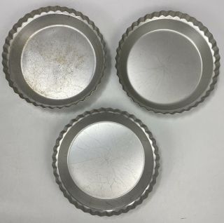 Set Of 3 Vintage Wearever 2865 Fluted Aluminum Pie Pan Plates 10 X 1 3/4 "