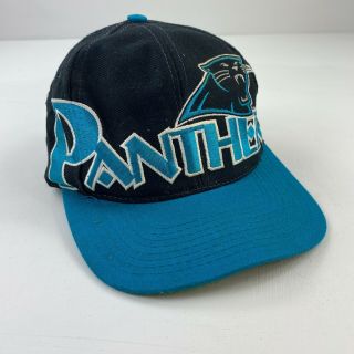 Vintage 90’s Carolina Panthers Snapback Hat Huge Logo Nfl Football Black 6c