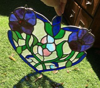 Vintage Stained Glass Large Sun Catcher Heart Flower Design Look