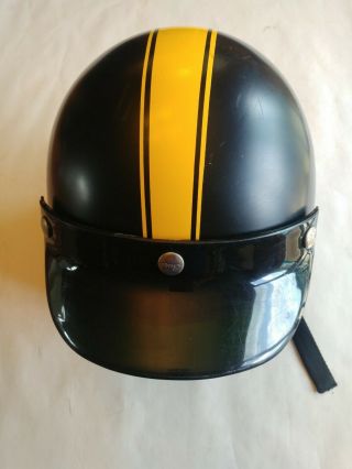 Vintage 1970s Lsi - 4150 Black/yellow Strip Motorcycle Helmet W/visor