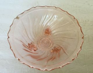 (2) Vintage Pink Depression Swirl Glass 3 Footed Bowl Scalloped Edge EUC 3