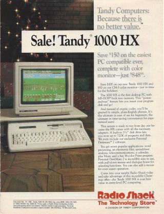 Three Vintage 1987 Ads For Tandy 1000 Hx Computers (radio Shack)