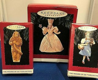 Vintage ‘94 & 95 Hallmark Ornament Wizard Of Oz Glinda,  Dorothy & Lion W/ Boxes