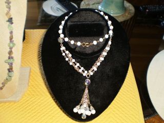 Vintage Milk Glass And Crystal Bead Necklace With Great Tassel One Of My Best