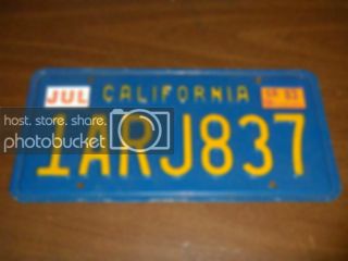 Vintage 1970s Ca Gold Blue License Plate 1arj837 Tag Identification Auto