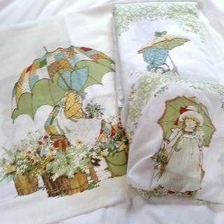 Vintage American Greetings Holly Hobbie Twin Sheet Set Flat Fitted Pillow Case