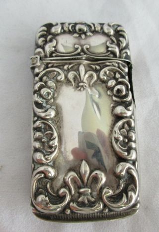 Antique Silver Art Nouveau Match Safe Holder Marked Sterling