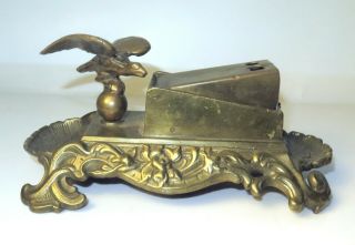 Antique Vintage Brass Bronze Counter Top Cigar Cutter Flying Eagle & Ashtray
