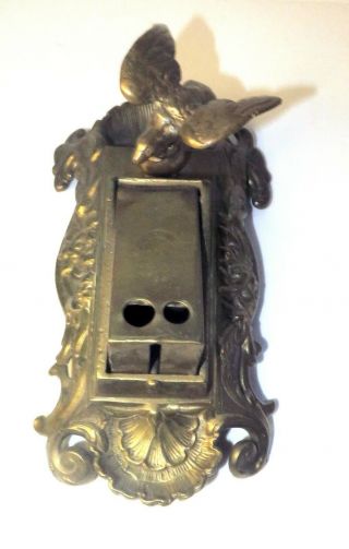 Antique Vintage Brass Bronze Counter Top Cigar Cutter Flying Eagle & Ashtray 3