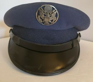Vintage Wwii Usaf Air Force Blue Wool 1549 Bancroft Cap With Badge Sz 7 1/4