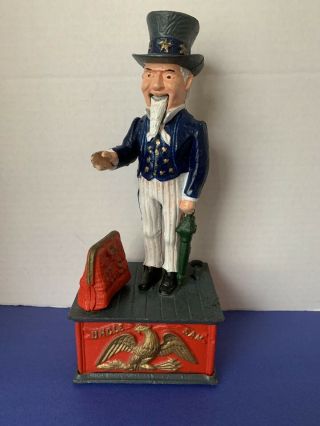 Vintage Uncle Sam Coin Mechanical Bank Cast Iron Taiwan Parts