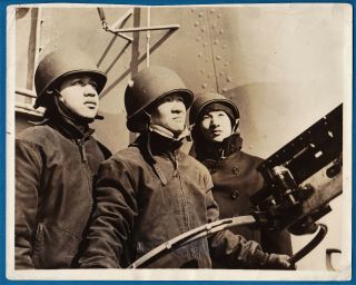 Vintage Photo China Chinese Soldiers Sailors On Us Navy Ship World War Ww2 1942