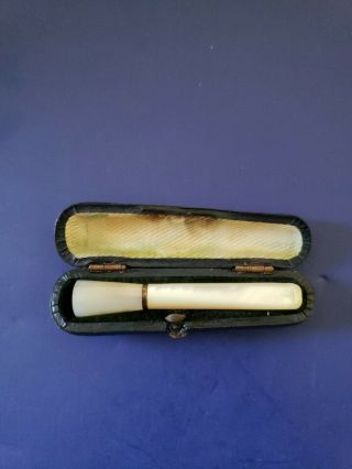 Vintage Mother Of Pearl And Silver Cigarette Holder With Coffin Case