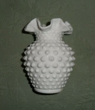 Vintage Fenton Hobnail White Milk Glass Vase