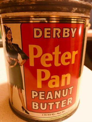 Vintage Advertising Derby Peter Pan Peanut Butter Metal Can With Lid 12oz Empty