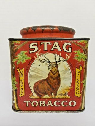 Vintage Stag Tobacco Square Tin Pipe & Cigarette Tin Litho Rare P.  Lorillard Co.