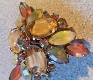 Vintage Costume Jewelry Triangle Shaped Multi - Color Rhinestone Brooch Pin 1950 ' s 2