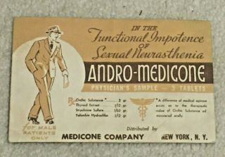 Vntg Sample Erectile Dysfunction Quack Medicine & Envelope,  1950s Andro - Medicone