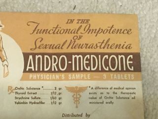 Vntg Sample Erectile Dysfunction Quack Medicine & Envelope,  1950s Andro - Medicone 2