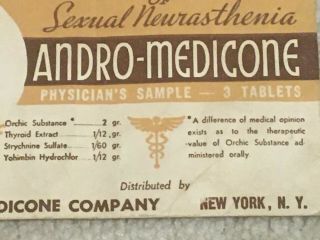 Vntg Sample Erectile Dysfunction Quack Medicine & Envelope,  1950s Andro - Medicone 3