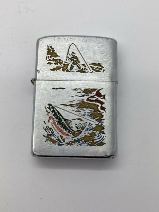 Vintage 1950’s Zippo Lighter With Trout Fishing Scene