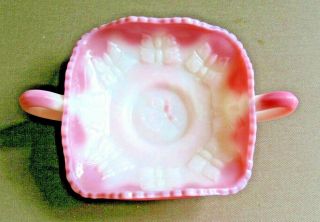 Vintage Fenton Pink White Custard Glass Double Handle Candy Dish Butterflies
