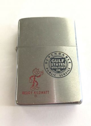 Vintage Zippo Lighter Gulf States Utilities Co.  Reddy Kilowatt Brushed Chrome