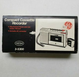 Vintage Ge General Electric Compact Cassette Player Recorder W/ Box 3 - 5300