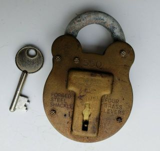 Vintage Squire 550 Brass & Forged Steel Padlock Lock With Key Made In England