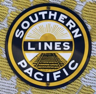 Vintage Southern Pacific Lines Railway Railroad 9 Inch Metal & Enamel Sign