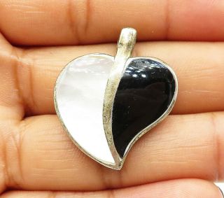 925 Sterling Silver - Vintage Black Onyx & Mother Of Pearl Inlay Pendant - P7674