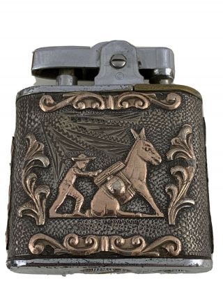 Vintage Ronson Whirlwind Pocket Lighter - Mexico Silver And Gold Donkey Design