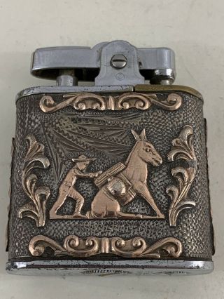 Vintage Ronson Whirlwind Pocket Lighter - Mexico Silver And Gold Donkey Design 2