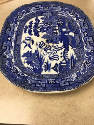 Vtg/antique Allerton Blue Willow Serving Platter Made In England 14”