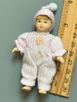 1:12 Vintage Dollhouse Miniature Doll Porcelain Baby Jointed Posable Delton Euc