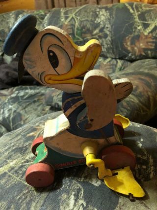 Vintage Antique Donald Duck Fisher Price Pull Toy Rare