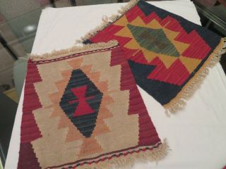 2 Vintage Hand Woven Wool (?) Placemats Southwest Pattern 16 " - 17 " By 18 " Aztec