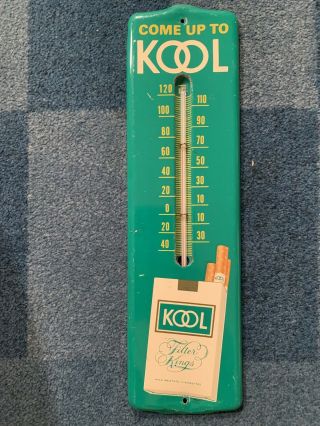 Vintage Kool Cigarette Tobacco Tin Advertising Thermometer Sign 12.  5x3.  5
