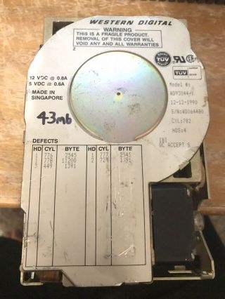 Hard Drive Ide Disk 43mb Wd Western Digital Wd93044 - X Vintage