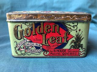 Vintage Golden Leaf Cut Plug Tobacco Tin B.  Houde Ltd Quebec Canadian