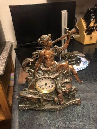 Antique Cast Iron A.  J.  Brumberg Clothing Store Advertising Clock Nude Woman