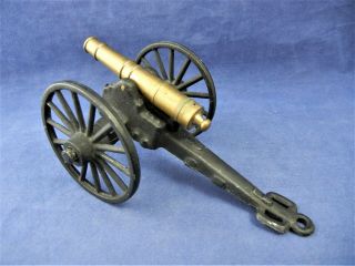 Vintage Cast Iron Civil War Cannon With Brass Barrel