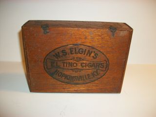 Antique Wood Cigar Box W.  S.  Elgin 
