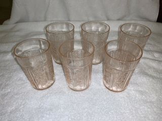 Vintage Pink Depression Federal Glass Sharon Tumbler Juice Tumbler Cup Set Of 6