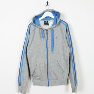 Vintage Adidas Small Logo Zip Up Hoodie Sweatshirt Grey | Medium M